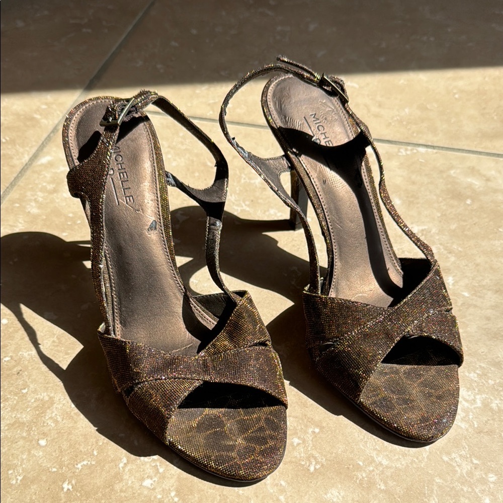 Brown Sparkly Cheetah Strappy Heels